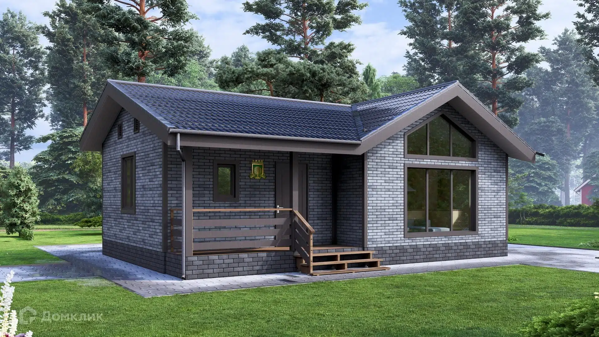 Проект дома «Фазенда S под ключ» компании Зеленый пояс Москвы из материала Каркасный дом площадью 63.48м² под ключ за 5990000₽ в Донецке | 1 этаж, 3 спальни, 1 санузел – Домклик