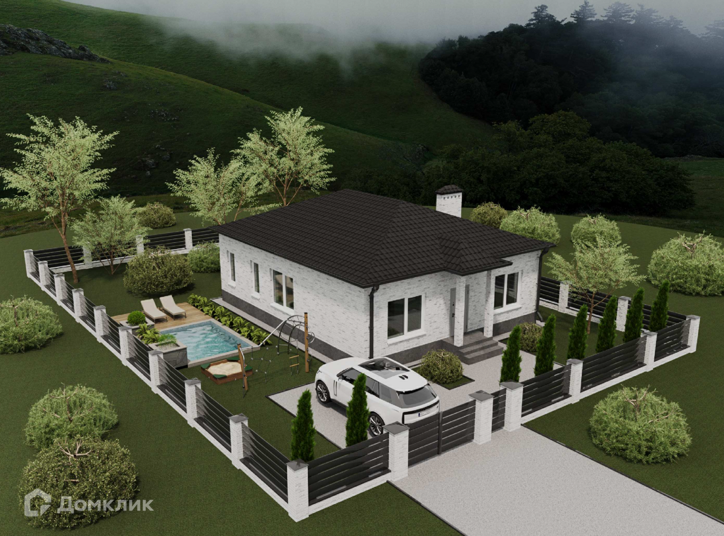 Проект дома «Загородный дом NEW-100» компании Коттеджный поселок «Семья» из материала Кирпич площадью 100м² под ключ за 5240000₽ в Донецке | 1 этаж, 3 спальни, 2 санузла – Домклик