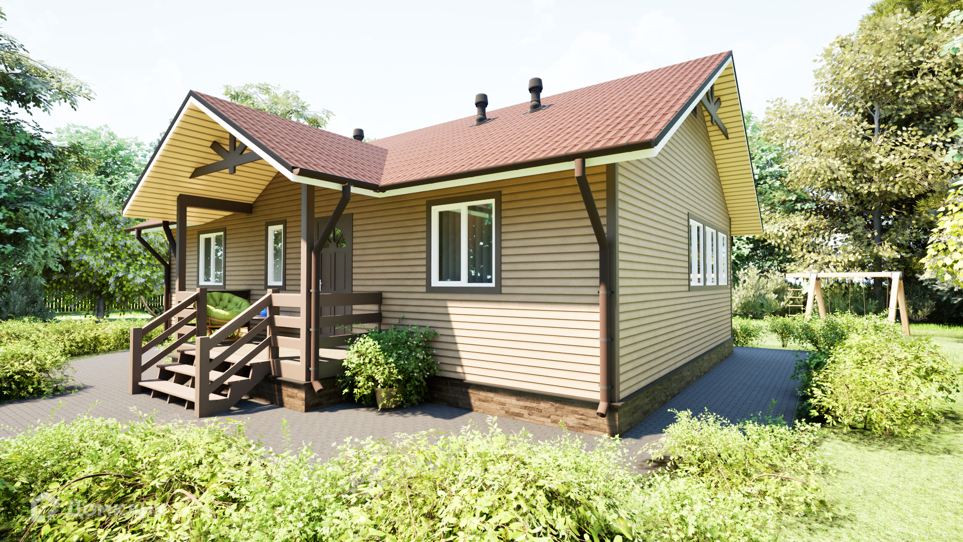 Проект дома «Витязь М - 7 КП-200 7.52х11 м М» компании Теремъ из материала Каркасный дом площадью 72.4м² под ключ за 5853699₽ в Донецке | 1 этаж, 3 спальни, 1 санузел – Домклик