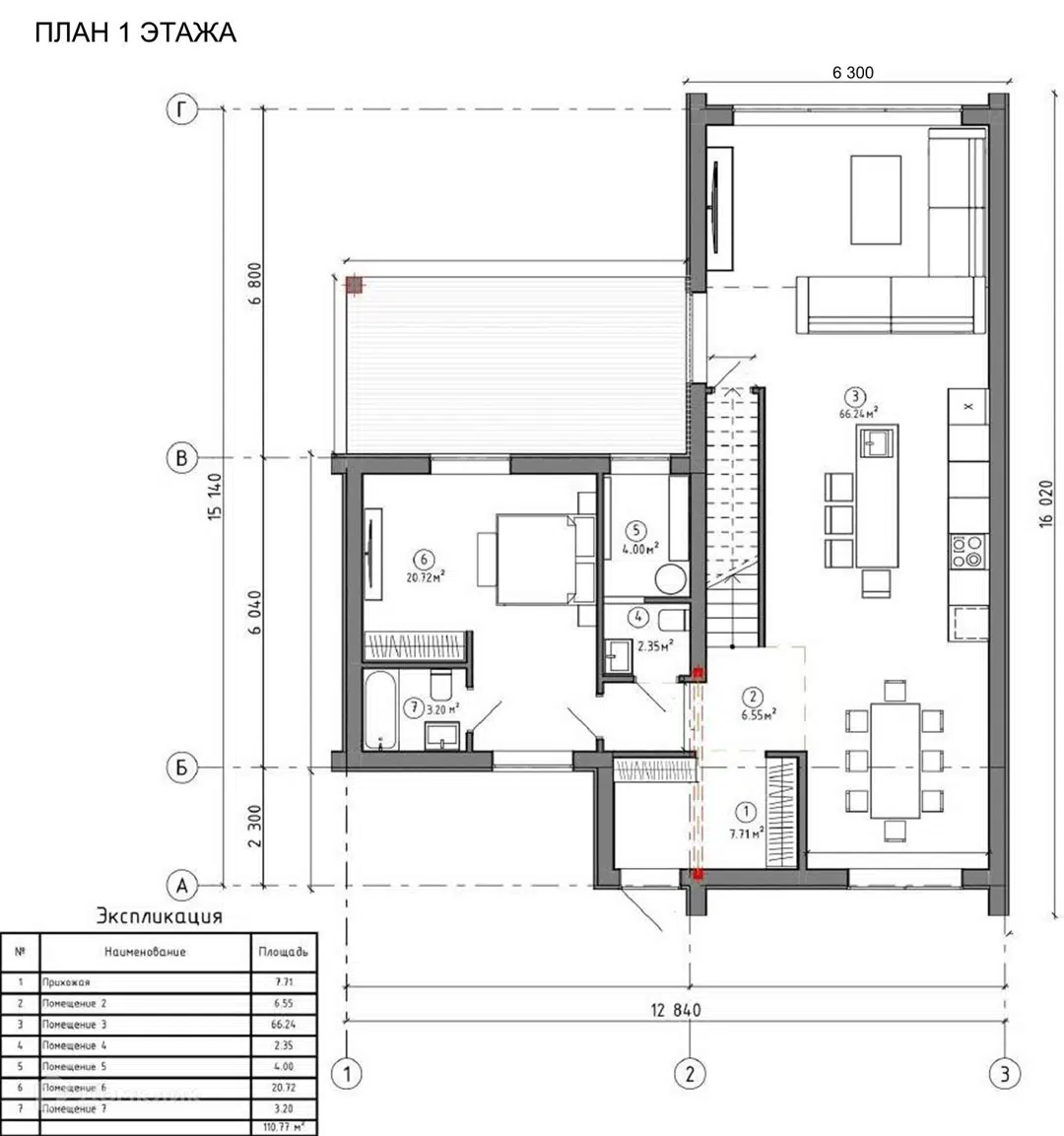 Планировка 1 этажа