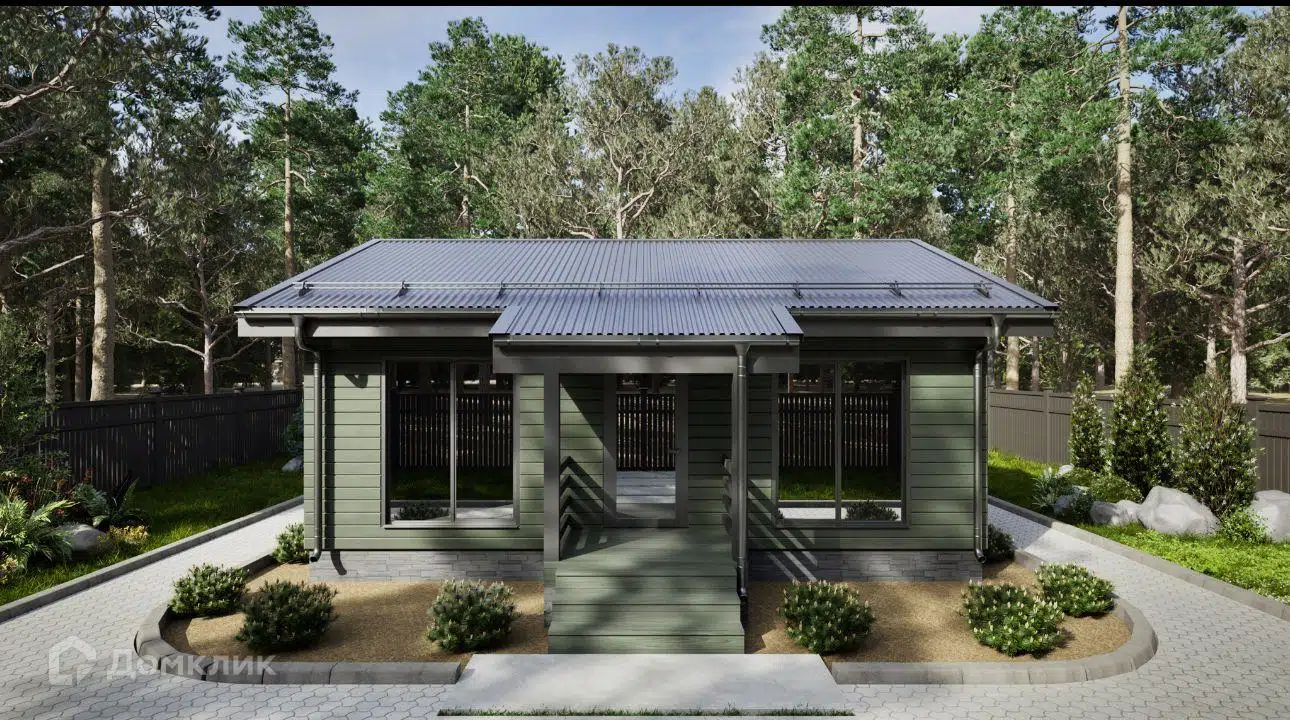 Проект дома «Изумруд-1» компании Везём Дом из материала Каркасный дом площадью 49м² под ключ за 3649595₽ в Донецке | 1 этаж, 2 спальни, 1 санузел – Домклик