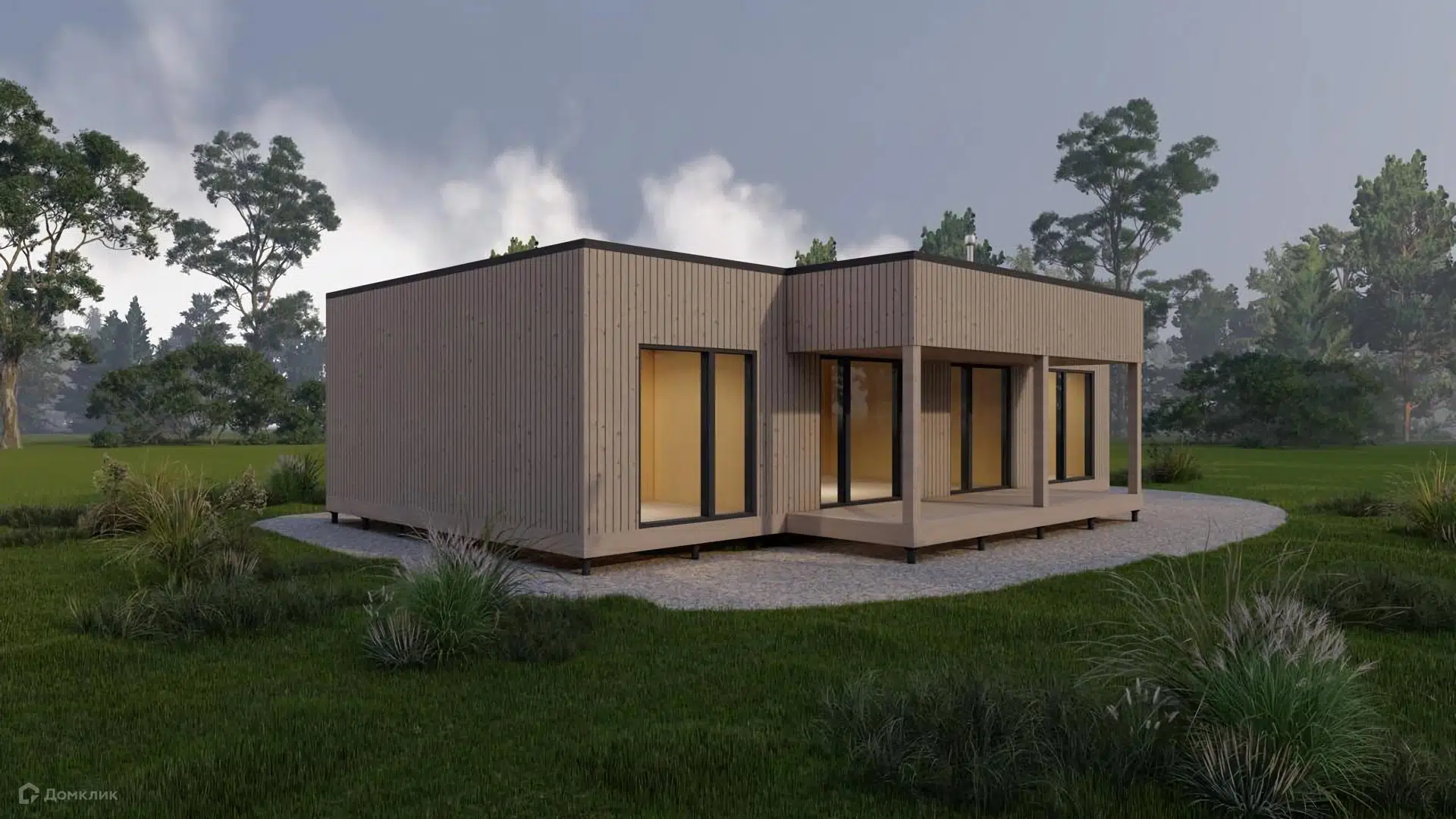 Проект дома «Проект скаут дача 67 с верандой глубиной 2 метра» компании ScoutHouse из материала Каркасный дом площадью 87.4м² под ключ за 12401376₽ в Донецке | 1 этаж, 3 спальни, 1 санузел – Домклик
