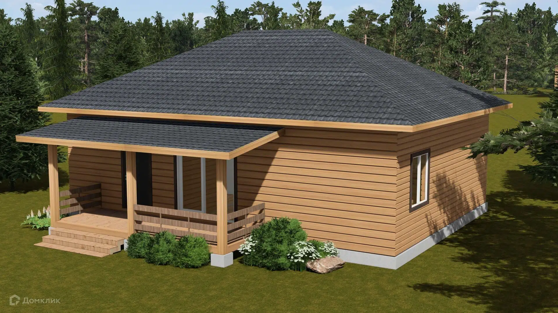 Проект дома «Брусовой дом ТА-99 (вальмовая крыша без гаража)» компании Построй Свой Дом_ИП из материала Профилированный брус площадью 99м² под ключ за 5190267₽ в Донецке | 1 этаж, 3 спальни, 1 санузел – Домклик