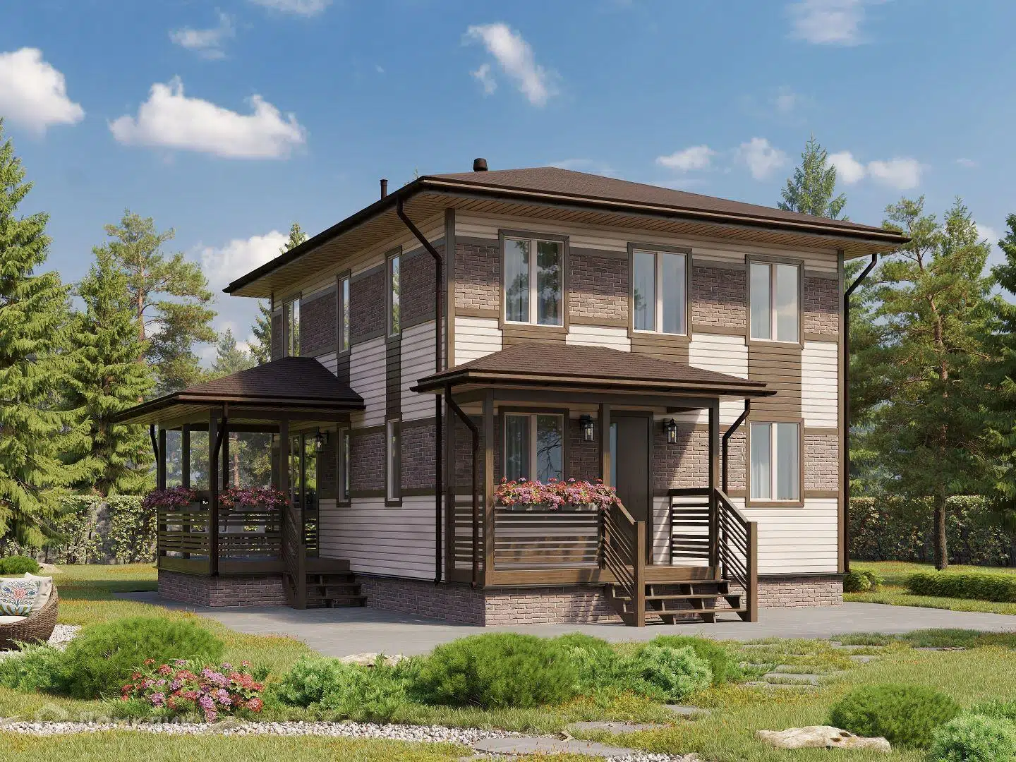 Проект дома «Викинг - 3 К-200 9х7,5 м» компании Теремъ из материала Каркасный дом площадью 129.2м² под ключ за 6702000₽ в Донецке | 2 этажа, 4 спальни, 2 санузла – Домклик