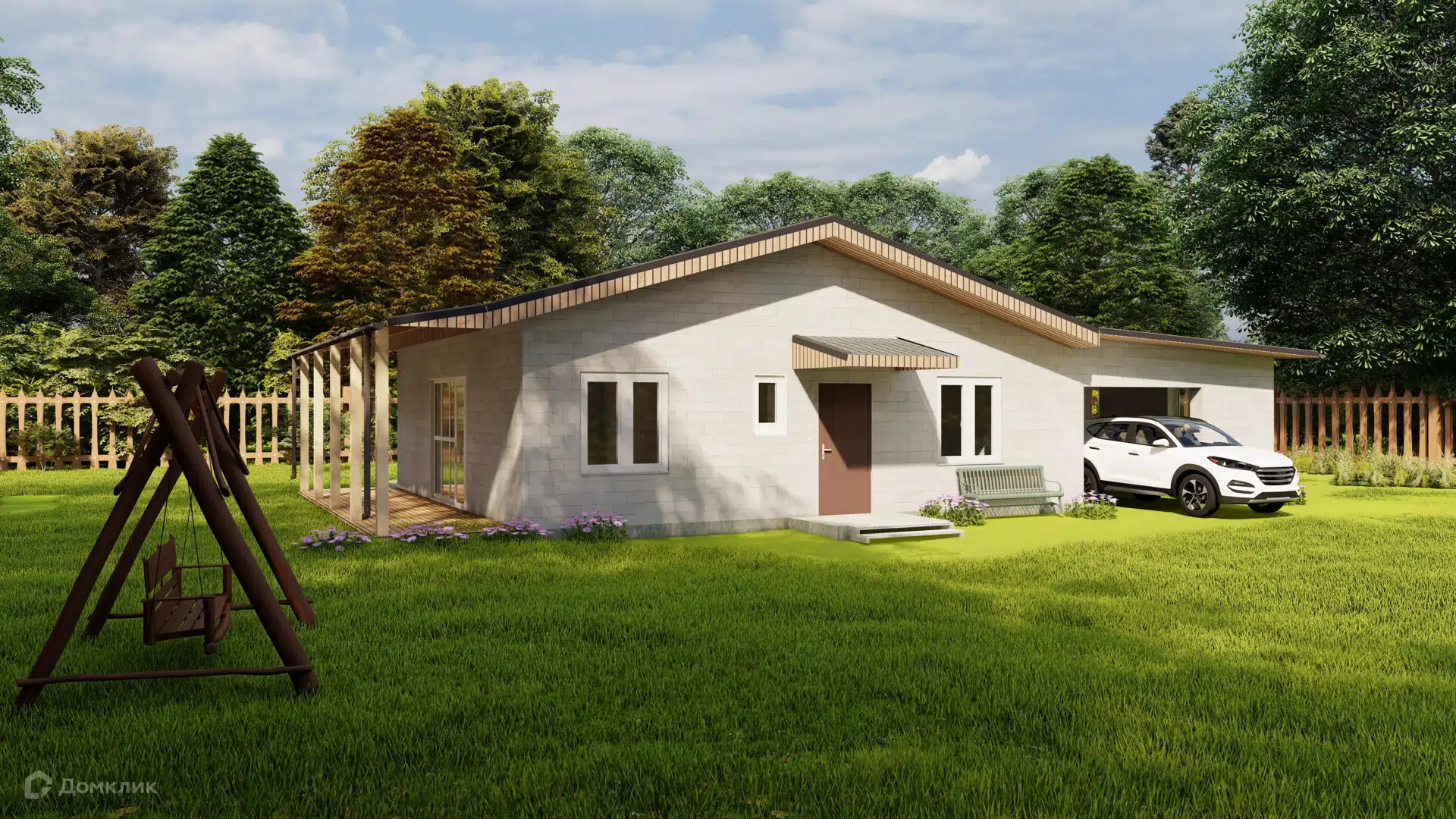 Проект дома «Пчёлка» компании Строим45 из материала Газобетонные блоки площадью 142.5м² под ключ за 5590000₽ в Донецке | 1 этаж, 2 спальни, 1 санузел – Домклик