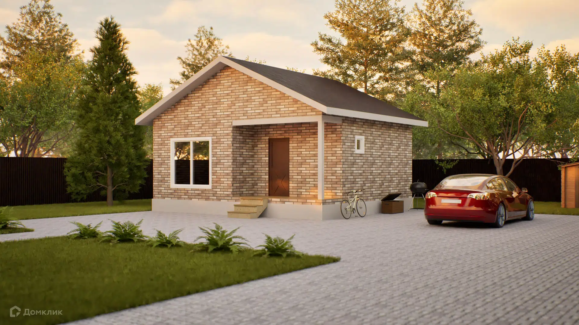 Проект дома «Одноэтажный классический дом - 56м2» компании ТСК ЭнСтрой из материала SIP-панели площадью 51м² под ключ за 2365000₽ в Донецке | 1 этаж, 2 спальни, 2 санузла – Домклик