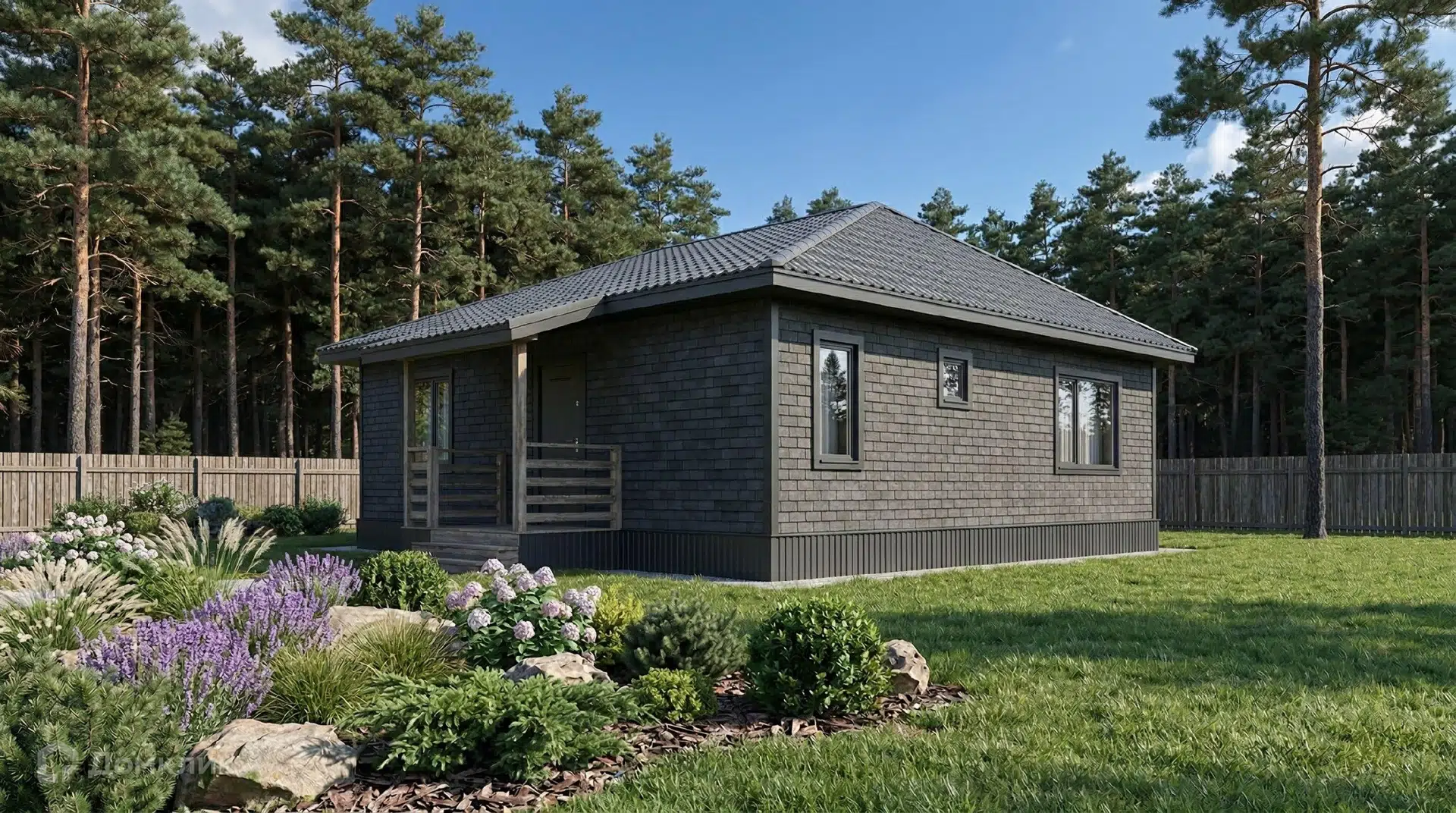 Проект дома «ДКТ 84» компании ИП Танский Д. С. (Евростиль) из материала Каркасный дом площадью 65.9м² под ключ за 6258000₽ в Донецке | 1 этаж, 3 спальни, 1 санузел – Домклик