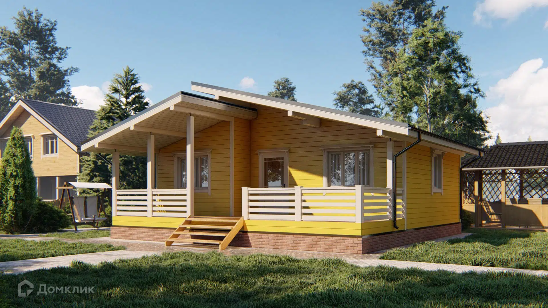 Проект дома «Каркасный дом 7х9 К-18.1» компании СК «Домовёнок» из материала Каркасный дом площадью 73м² под ключ за 2940000₽ в Донецке | 1 этаж, 2 спальни, 1 санузел – Домклик