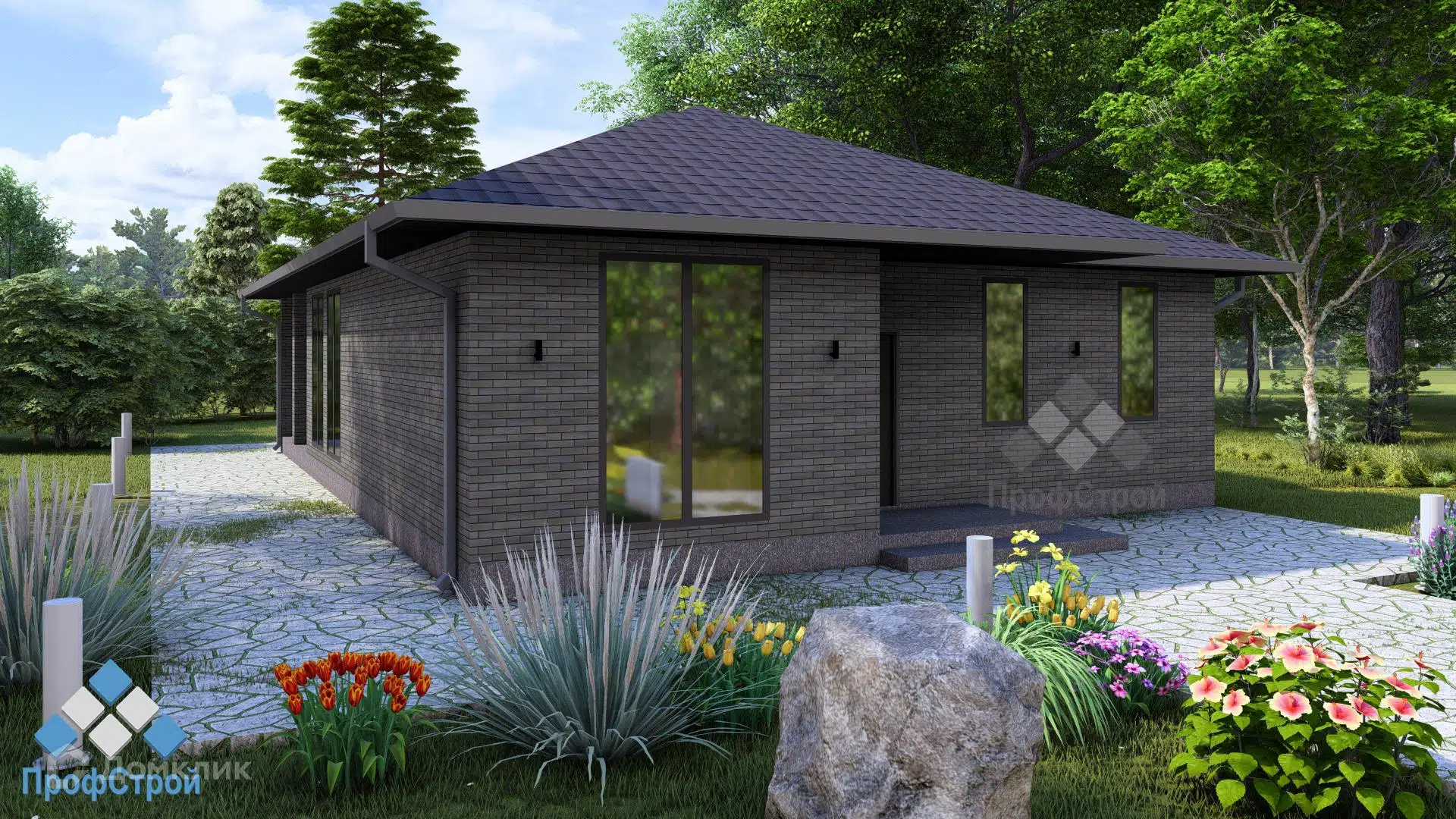 Проект дома «Квазар» компании ПрофСтрой из материала Пенобетонные блоки площадью 124м² под ключ за 6200000₽ в Донецке | 1 этаж, 2 спальни, 2 санузла – Домклик