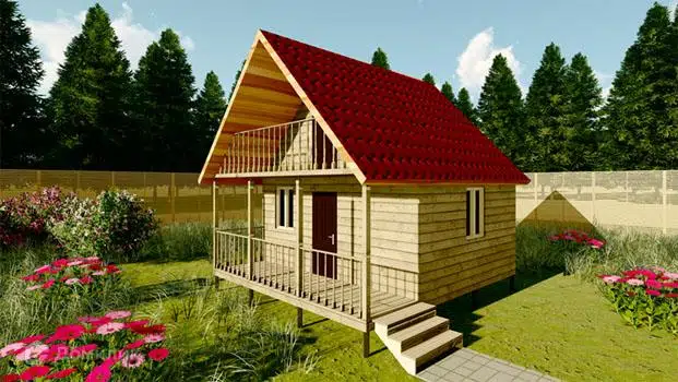 Проект дома «Проект №9» компании Земле-Строй из материала Брус естественной влажности площадью 36м² под ключ за 1405000₽ в Луганске | 2 этажа, 1 спальня, 1 санузел – Домклик