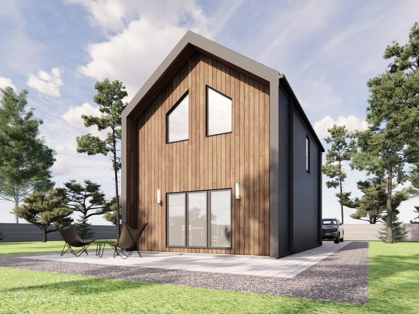 Проект дома «Двухэтажный барнхаус 70м2» компании NORTH HOUSE из материала Каркасный дом площадью 70м² под ключ за 5300000₽ в Донецке | 2 этажа, 3 спальни, 2 санузла – Домклик