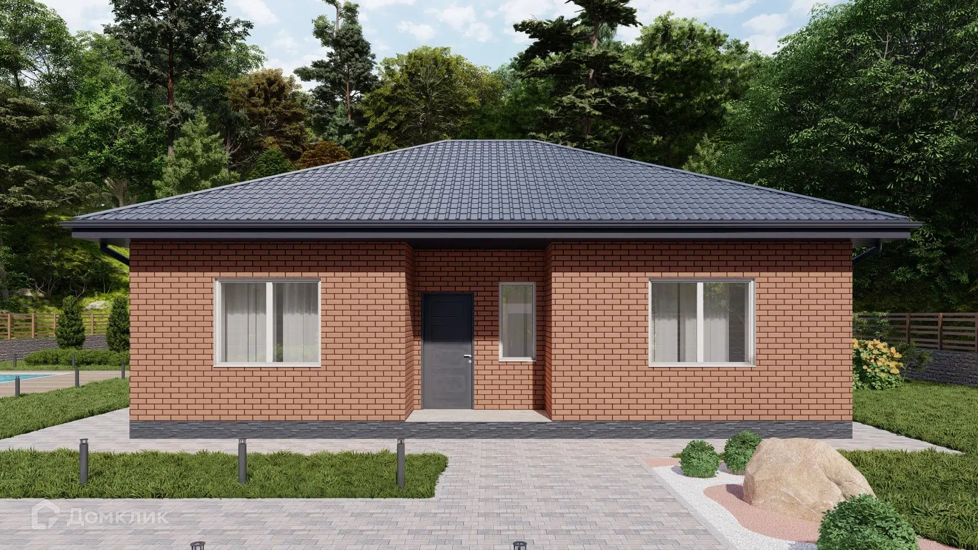 Проект дома «Одноэтажный жилой дом ЯР-01» компании Первая Домостроительная Компания из материала Газобетонные блоки площадью 90.7м² под ключ за 6235000₽ в Донецке | 1 этаж, 3 спальни, 1 санузел – Домклик