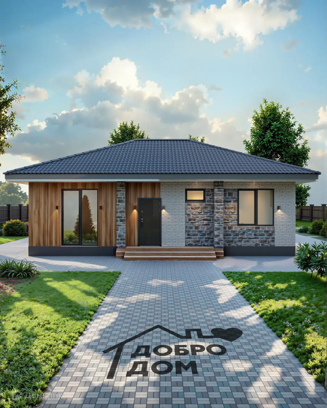 Проект дома «Коттедж Сити» компании СК «Добро Дом» из материала Газосиликатные блоки площадью 100м² под ключ за 6975000₽ в Донецке | 1 этаж, 3 спальни, 2 санузла – Домклик