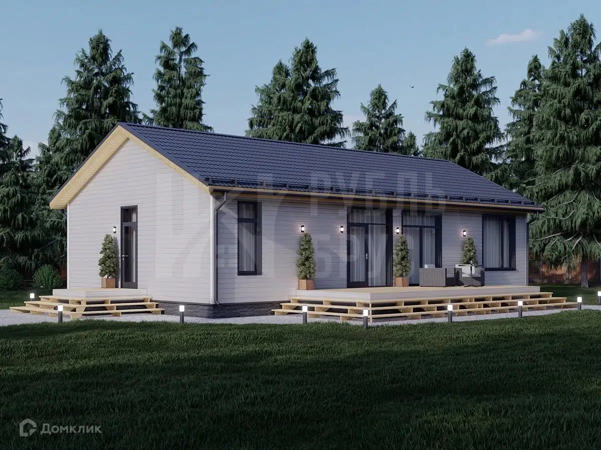 Проект дома «Каркасный дом «Патриот»» компании РубльБрус строительство деревянных домов и бань по России. из материала Каркасный дом площадью 134м² под ключ за 5351250₽ в Донецке | 1 этаж, 3 спальни, 1 санузел – Домклик