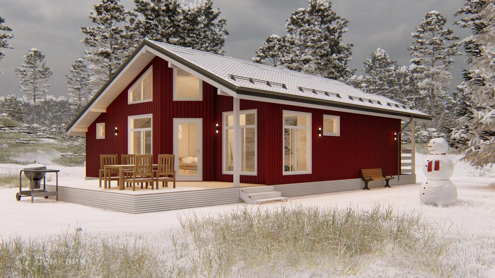 Проект дома «Орхус» компании ООО «СТРОЙ-КОМФОРТ» из материала Каркасный дом площадью 97.63м² под ключ за 4002000₽ в Луганске | 1 этаж, 2 спальни, 1 санузел – Домклик