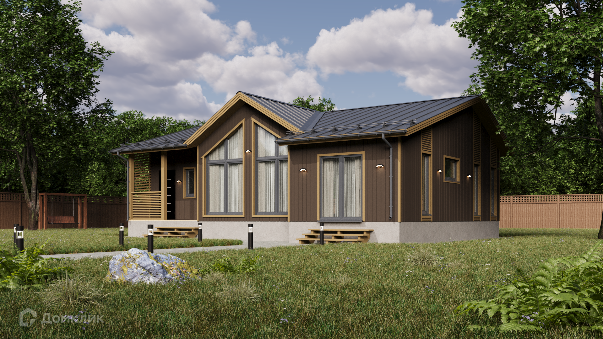 Проект дома «Кай» компании ООО «Комфорт-Проект» из материала Каркасный дом площадью 84.02м² под ключ за 4980000₽ в Луганске | 1 этаж, 3 спальни, 1 санузел – Домклик
