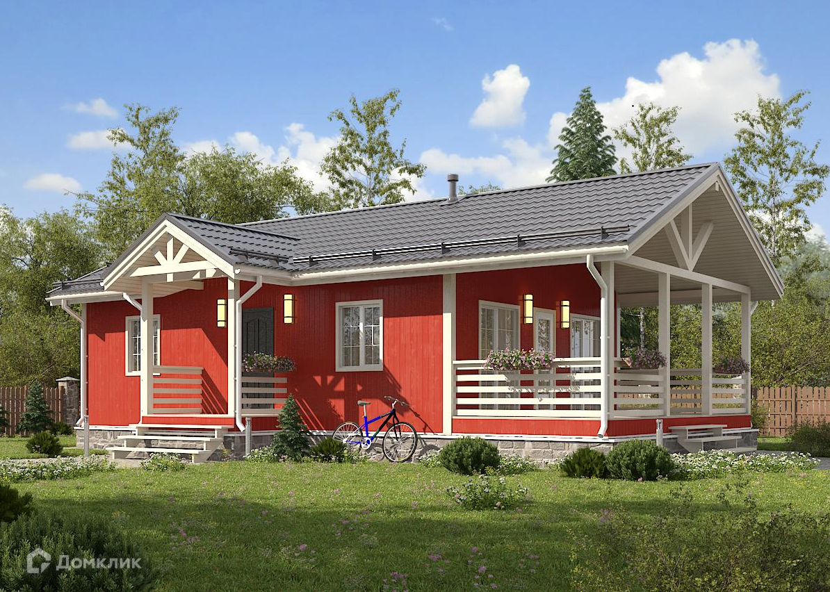 Проект дома «ДК-74» компании ООО «Загородный дом» из материала Каркасный дом площадью 94м² под ключ за 3711000₽ в Донецке | 1 этаж, 2 спальни, 1 санузел – Домклик