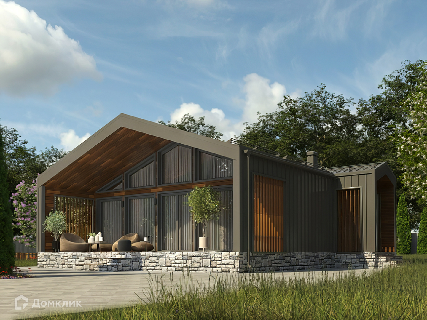 Проект дома «Калгари» компании Вигвам.ру из материала Каркасный дом площадью 93.4м² под ключ за 6948895₽ в Донецке | 1 этаж, 2 спальни, 1 санузел – Домклик