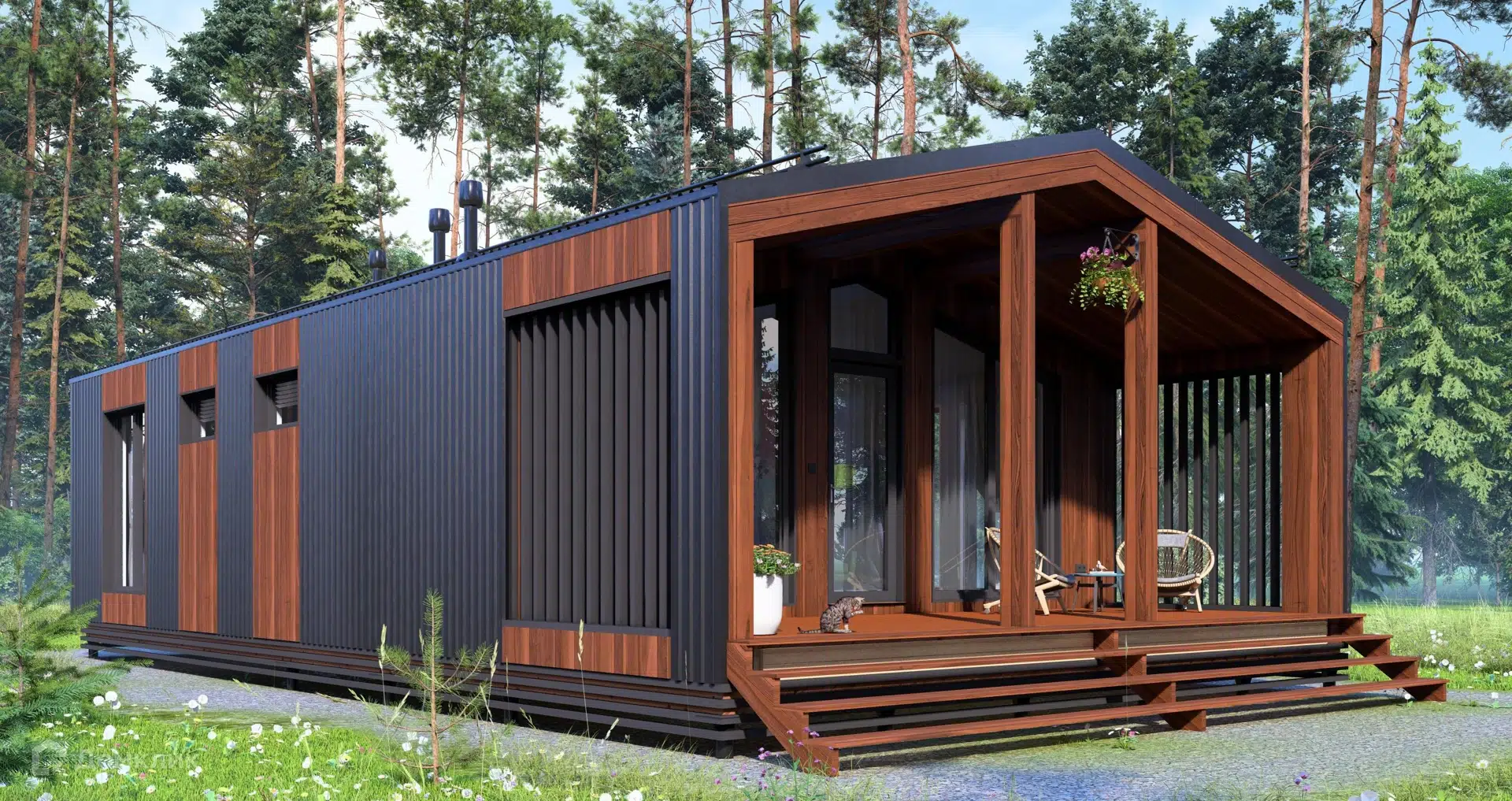 Проект дома «Загородный дом "Барнхаус-92"» компании Barn54 из материала Каркасный дом площадью 76м² под ключ за 4180000₽ в Донецке | 1 этаж, 2 спальни, 1 санузел – Домклик