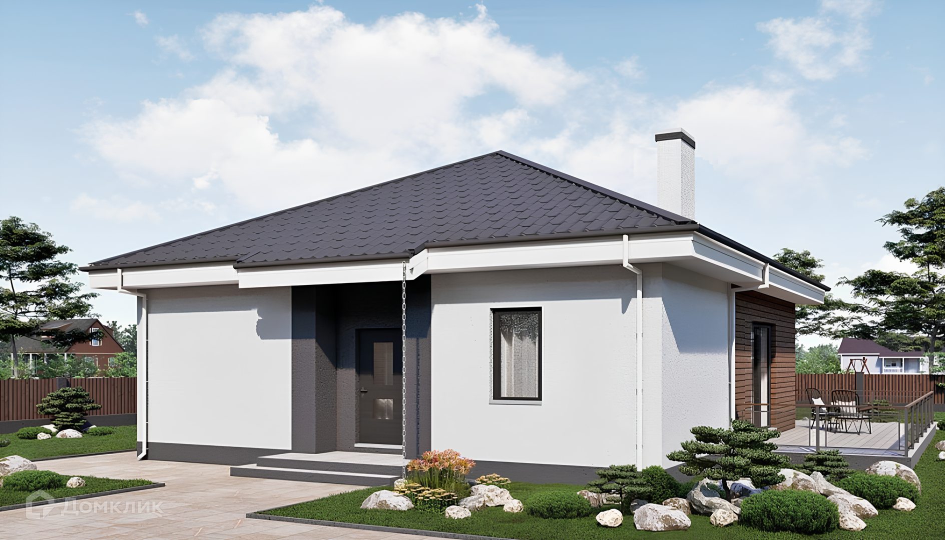 Проект дома «JG 77» компании Строительство малоэтажных домов из материала Газосиликатные блоки площадью 77м² под ключ за 6160000₽ в Луганске | 1 этаж, 2 спальни, 2 санузла – Домклик