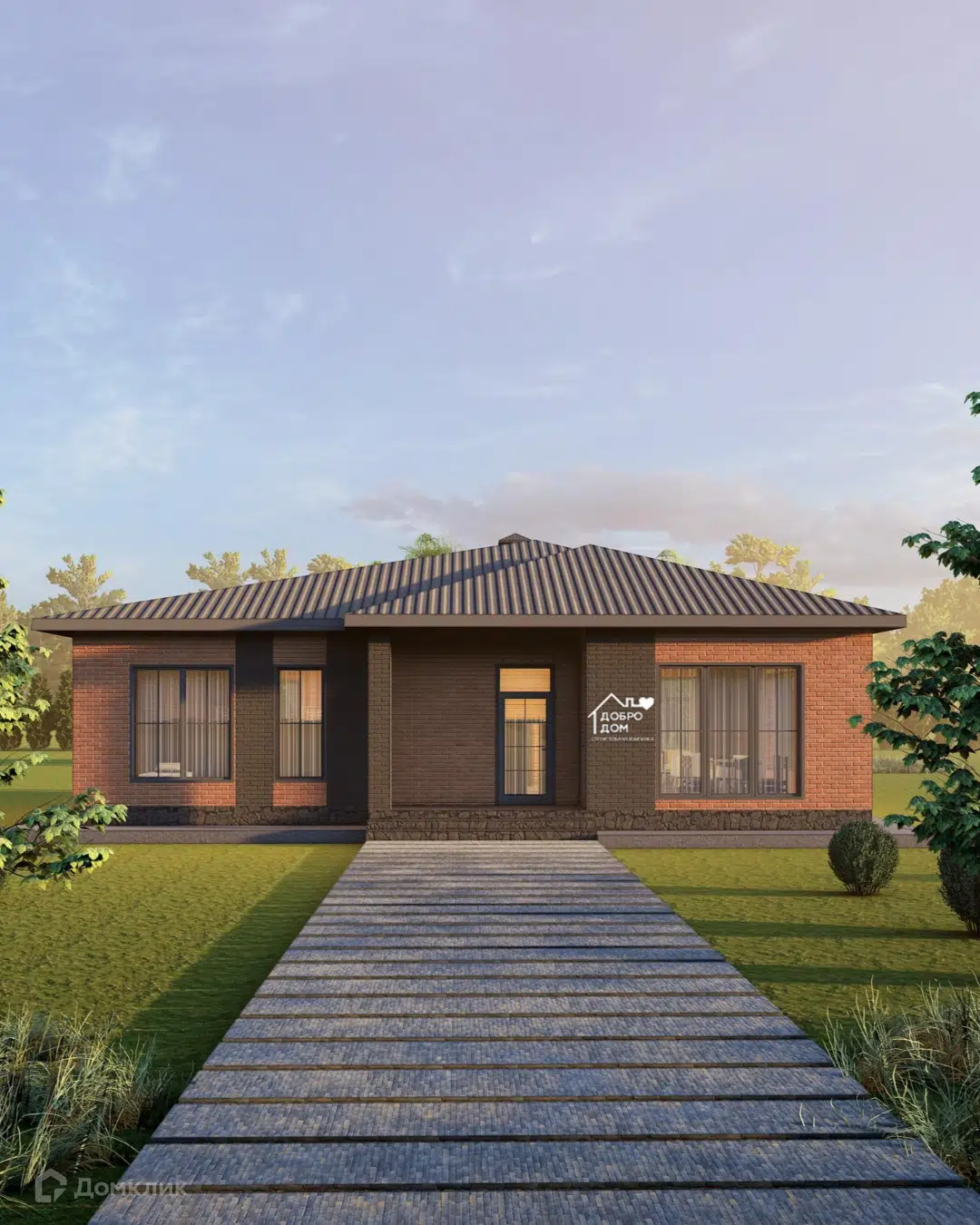 Проект дома «Коттедж Александрит» компании СК «Добро Дом» из материала Газобетонные блоки площадью 141м² под ключ за 7275000₽ в Донецке | 1 этаж, 3 спальни, 1 санузел – Домклик