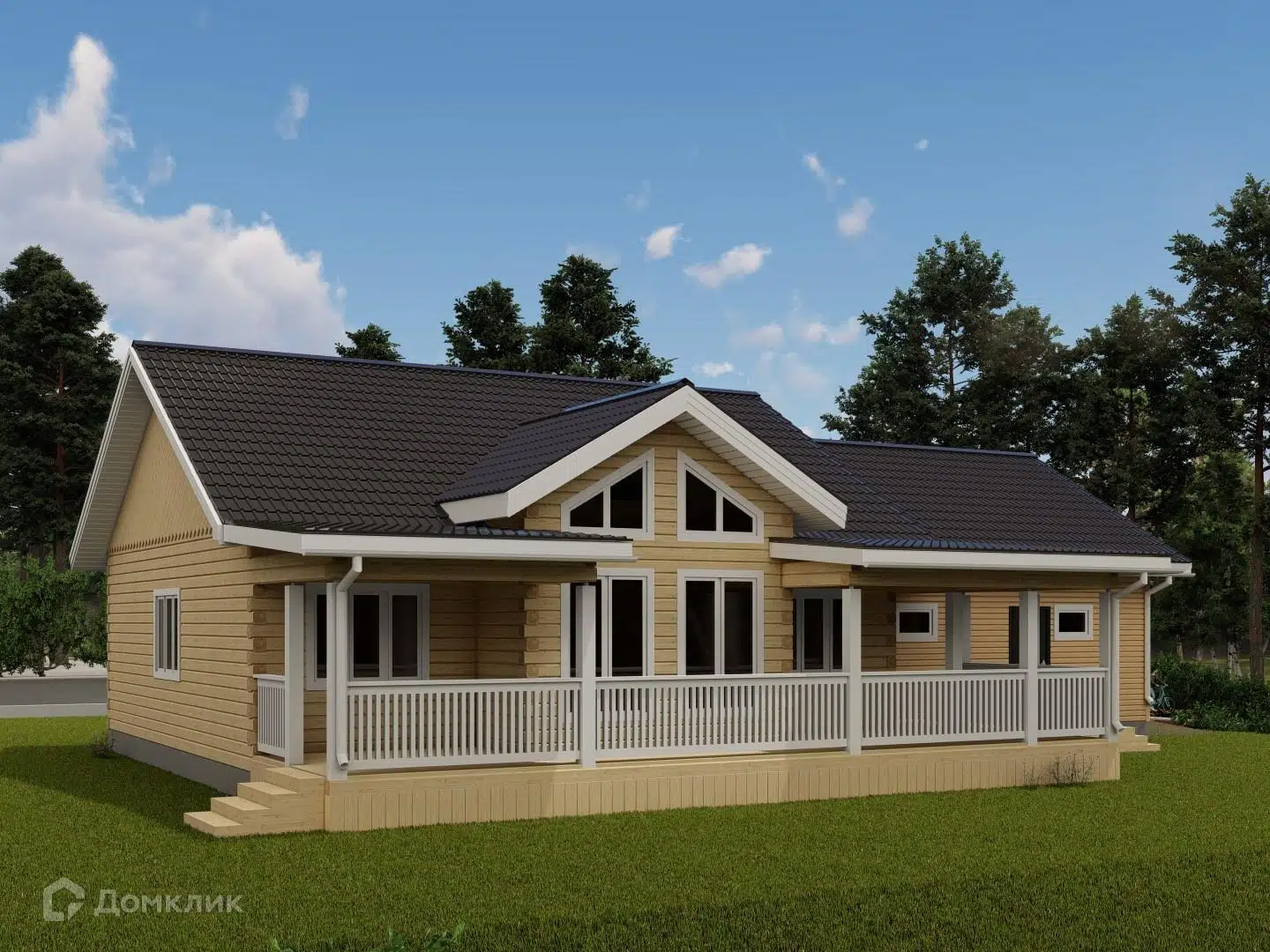 Проект дома «ДОМ 9 Х 10 ВС с террасой и гаражом» компании СТРОЙ ЯКУТСК из материала Профилированный брус площадью 174м² под ключ за 8735000₽ в Донецке | 1 этаж, 4 спальни, 2 санузла – Домклик