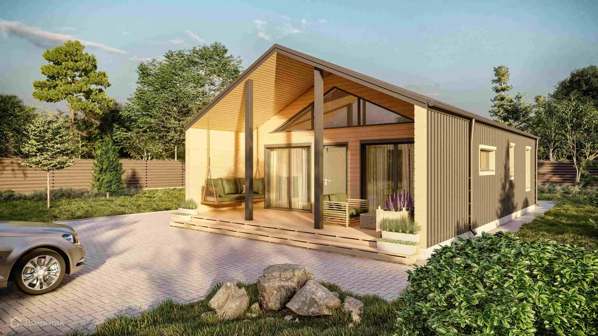 Проект дома «Каркасный дом. Проект К-61» компании СК «Отис-строй» из материала Каркасный дом площадью 77.84м² под ключ за 3950000₽ в Донецке | 1 этаж, 2 спальни, 1 санузел – Домклик