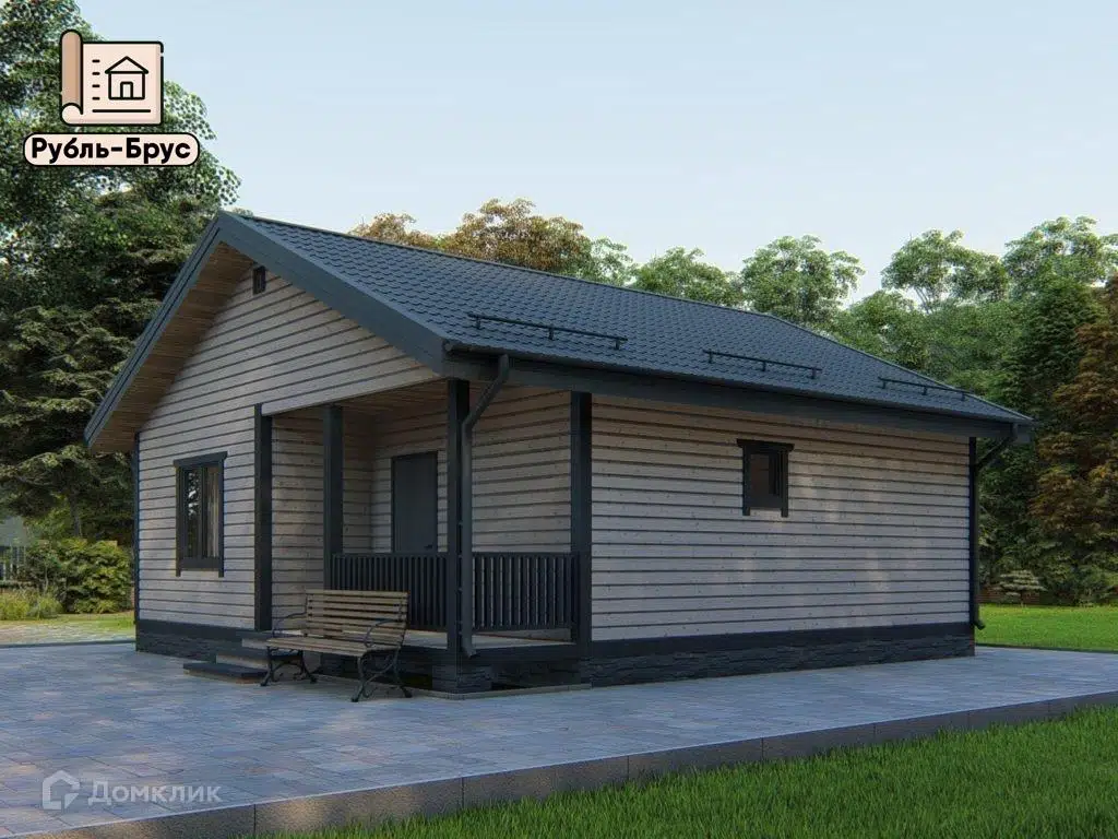 Проект дома «Каркасный дом «Егор»» компании РубльБрус строительство деревянных домов и бань по России. из материала Каркасный дом площадью 55м² под ключ за 4122500₽ в Донецке | 1 этаж, 1 спальня, 1 санузел – Домклик
