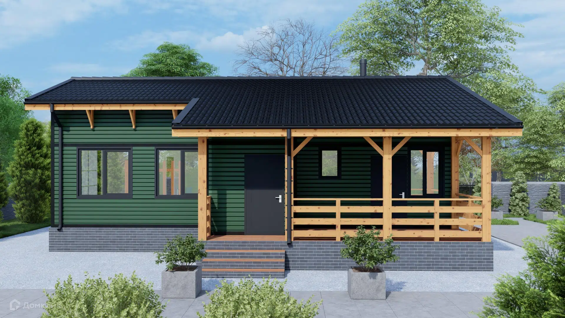 Проект дома «Одноэтажный МД-63» компании МАГАЗИН ДОМОВ из материала SIP-панели площадью 65.7м² под ключ за 4779000₽ в Донецке | 1 этаж, 1 спальня, 2 санузла – Домклик