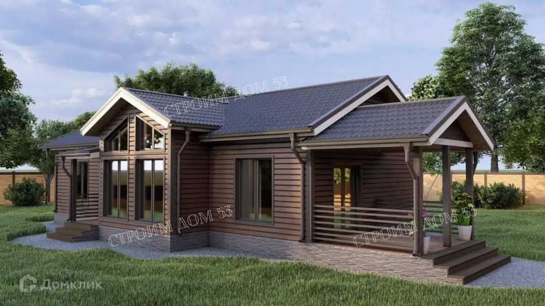 Проект дома «Одноэтажный каркасный дом 14,5х7м КД-53» компании СК Строим Дом 53 из материала Каркасный дом площадью 109.4м² под ключ за 5160000₽ в Донецке | 1 этаж, 3 спальни, 2 санузла – Домклик