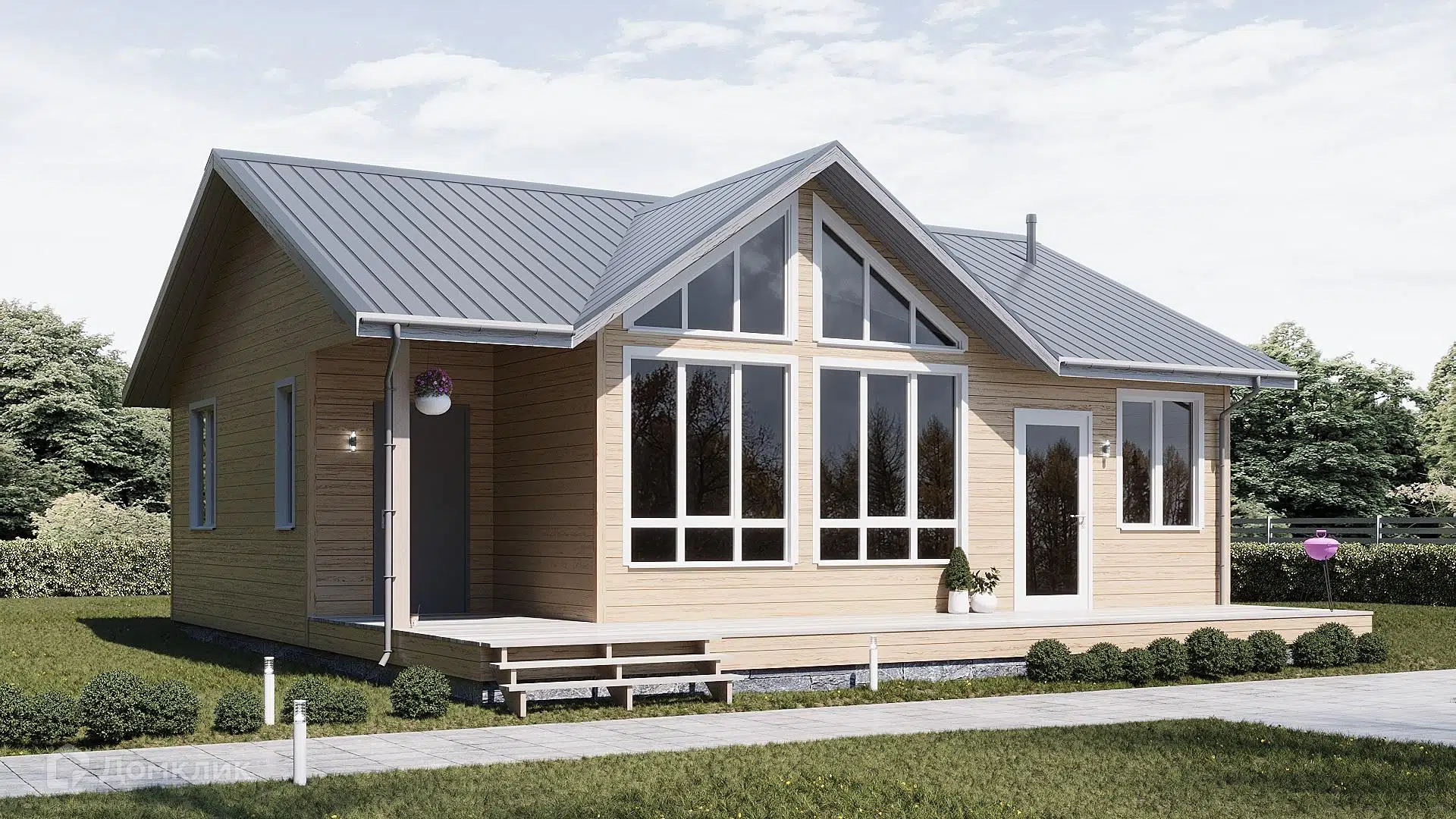 Проект дома «Спутник+ М1» компании ООО «НашДомСтрой» из материала Каркасный дом площадью 96.93м² под ключ за 7038400₽ в Донецке | 1 этаж, 2 спальни, 1 санузел – Домклик