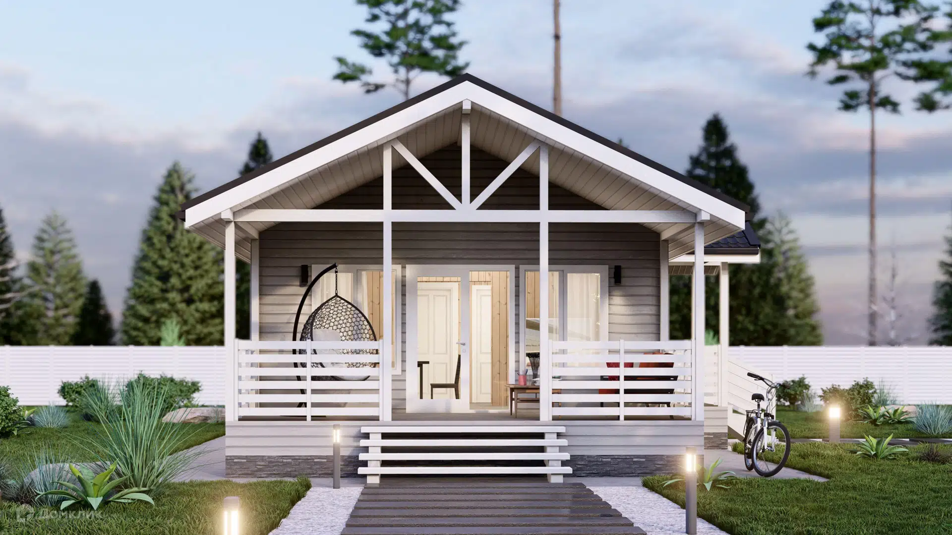 Проект дома «Скандик» компании Каркас Поволжья из материала Каркасный дом площадью 71м² под ключ за 3195000₽ в Луганске | 1 этаж, 2 спальни, 1 санузел – Домклик