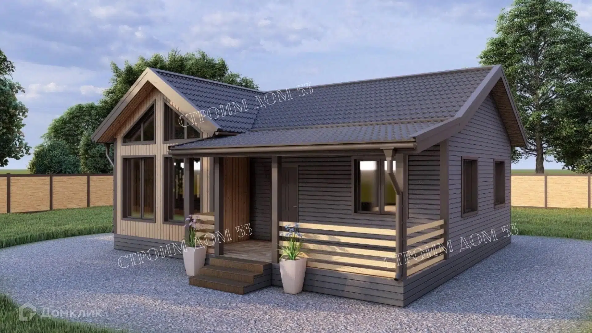Проект дома «Одноэтажный каркасный дом 10х9,5м КД-98» компании СК Строим Дом 53 из материала Каркасный дом площадью 77.3м² под ключ за 3690000₽ в Донецке | 1 этаж, 3 спальни, 1 санузел – Домклик