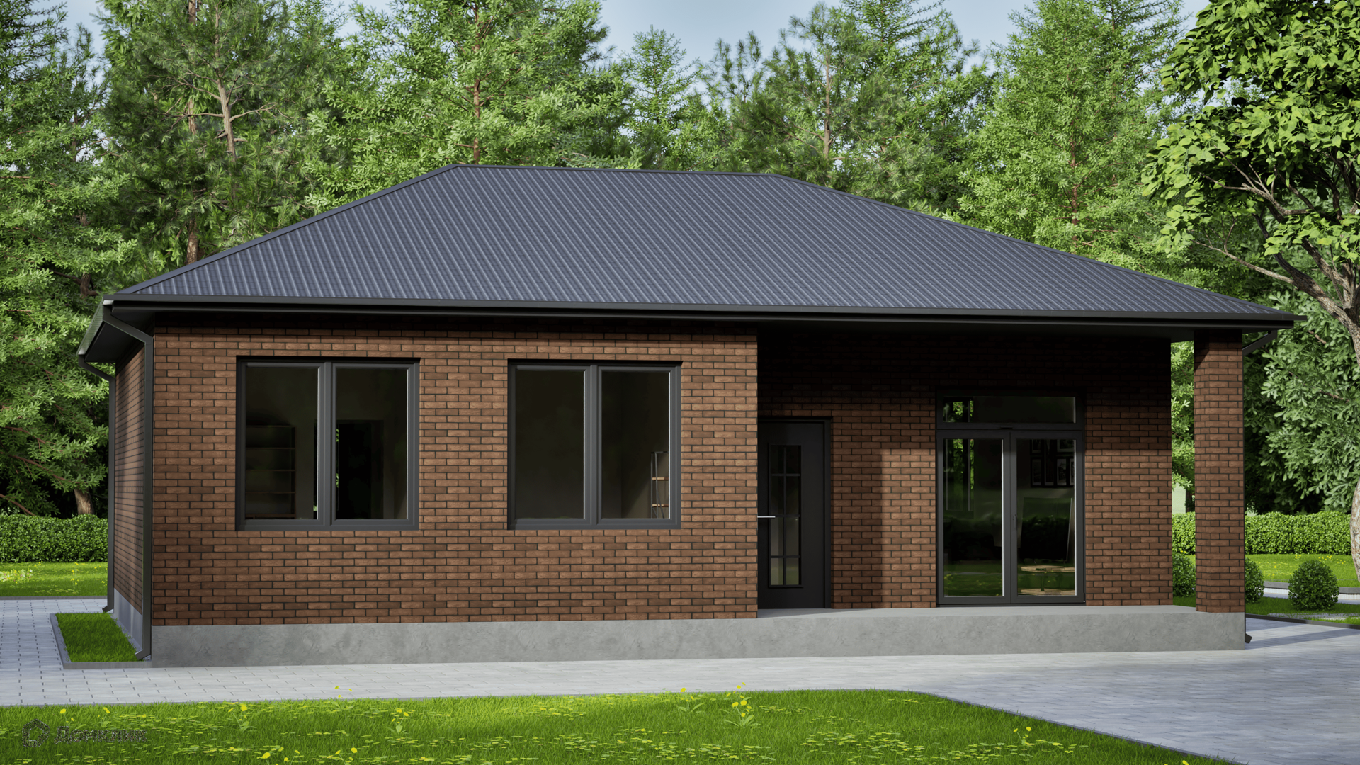 Проект дома «Жилой дом DC-90» компании ИП Саакян Андраник Мартикович из материала Газобетонные блоки площадью 90.49м² под ключ за 5400000₽ в Донецке | 1 этаж, 3 спальни, 1 санузел – Домклик