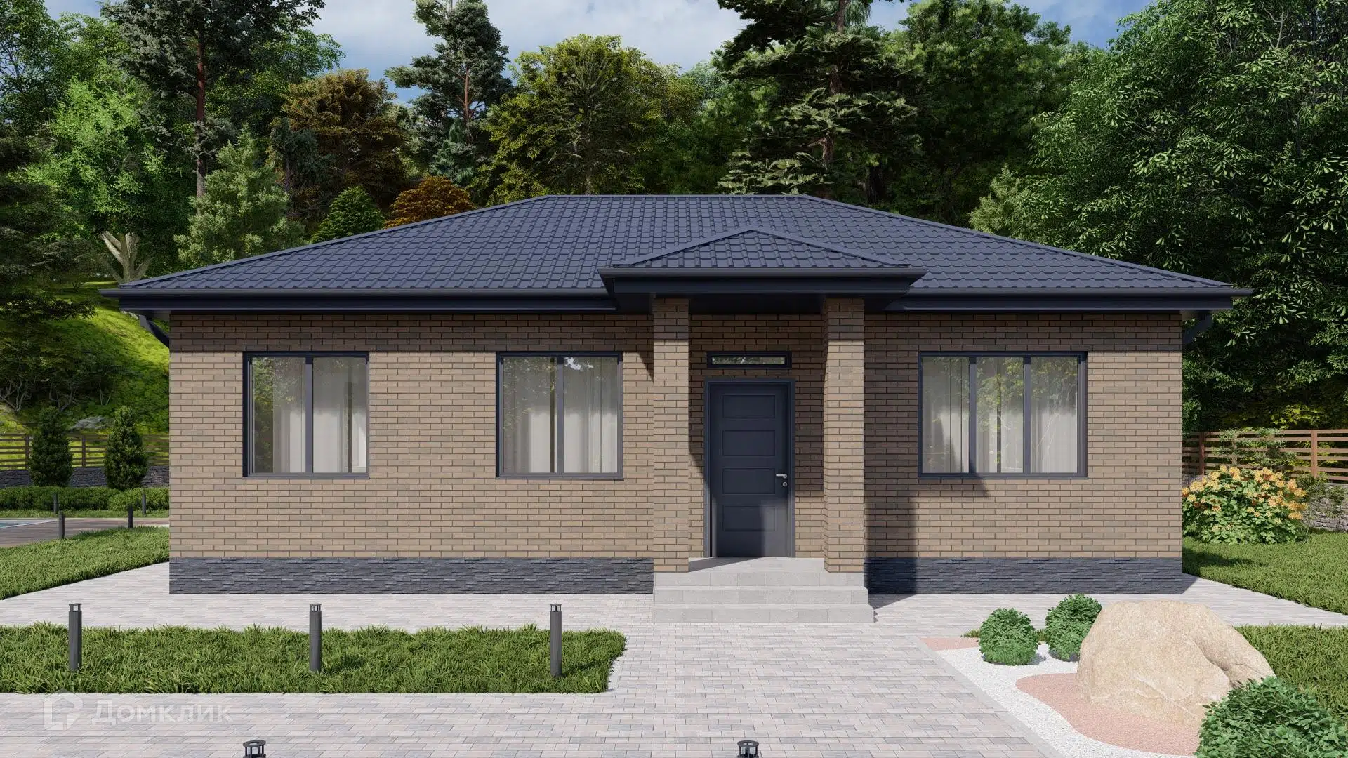 Проект дома «Одноэтажный жилой дом 83 квм (проект 113)» компании Строительная Компания «Алмистрой» из материала Газосиликатные блоки площадью 83м² под ключ за 4399000₽ в Донецке | 1 этаж, 3 спальни, 1 санузел – Домклик