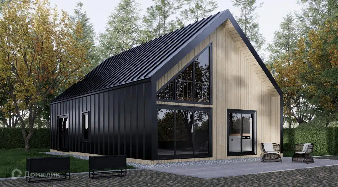 Проект дома «Двухэтажный барнхаус 107м2» компании NORTH HOUSE из материала Каркасный дом площадью 107м² под ключ за 7400000₽ в Донецке | 2 этажа, 3 спальни, 2 санузла – Домклик