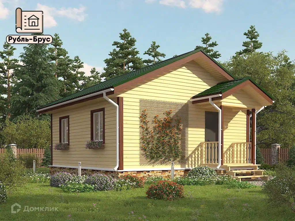 Проект дома «Каркасный дом «Максим»» компании РубльБрус строительство деревянных домов и бань по России. из материала Каркасный дом площадью 49м² под ключ за 1836250₽ в Донецке | 1 этаж, 1 спальня, 1 санузел – Домклик