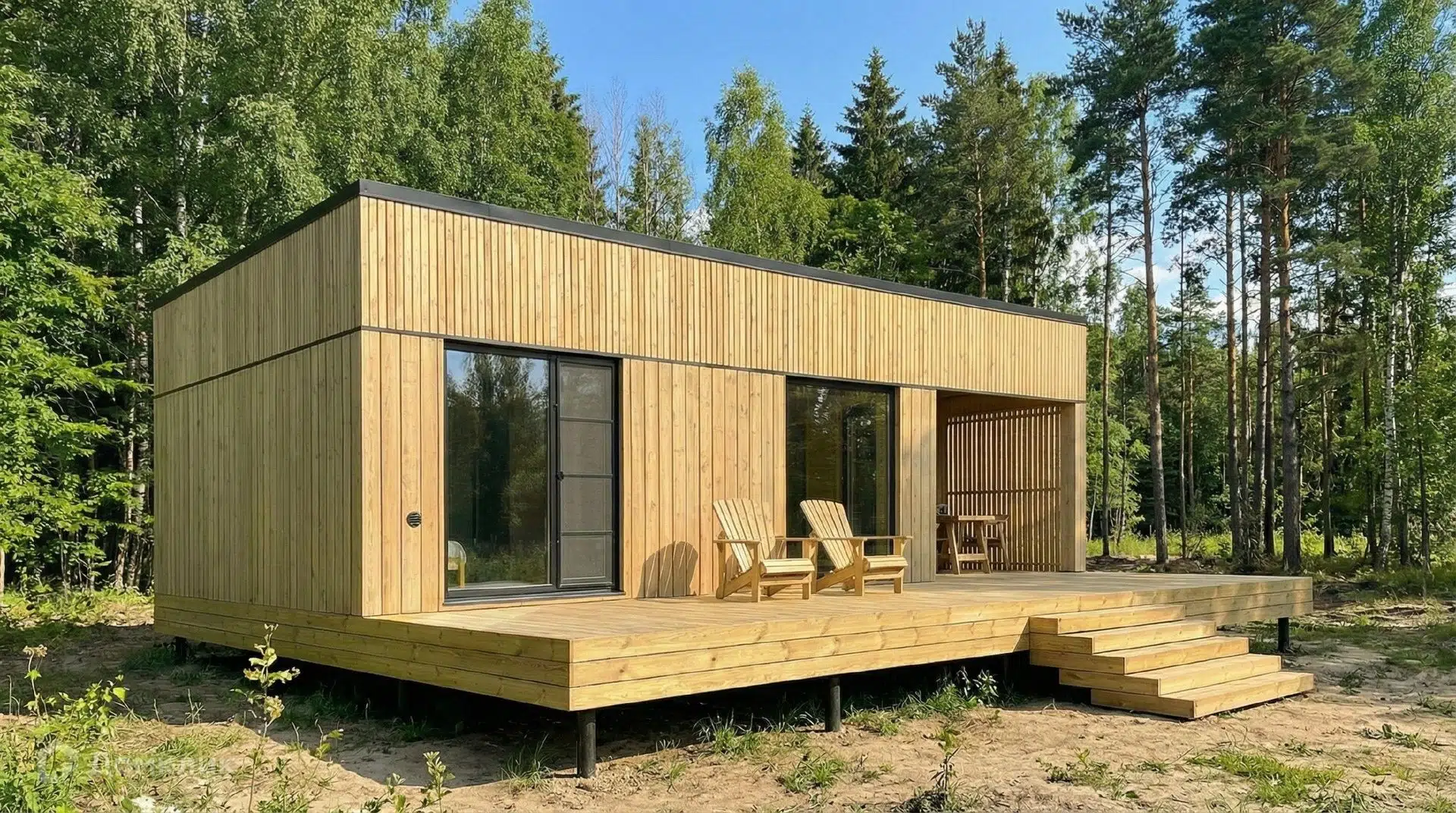 Проект дома «СкаутДача43» компании Индивидуальный предприниматель Трифонов Никита Владимирович из материала Модульный дом площадью 43.63м² под ключ за 7254300₽ в Донецке | 1 этаж, 2 спальни, 1 санузел – Домклик