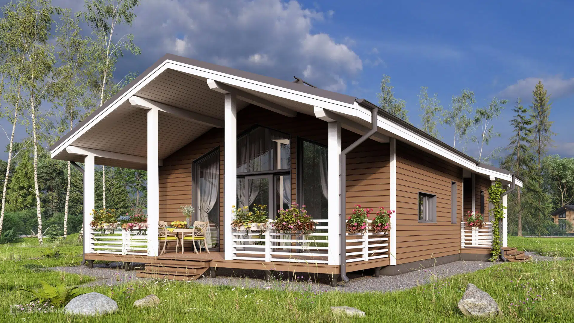 Проект дома «Загородный дом "Лаки Сити"» компании Barn54 из материала Каркасный дом площадью 128м² под ключ за 5620000₽ в Донецке | 1 этаж, 3 спальни, 2 санузла – Домклик