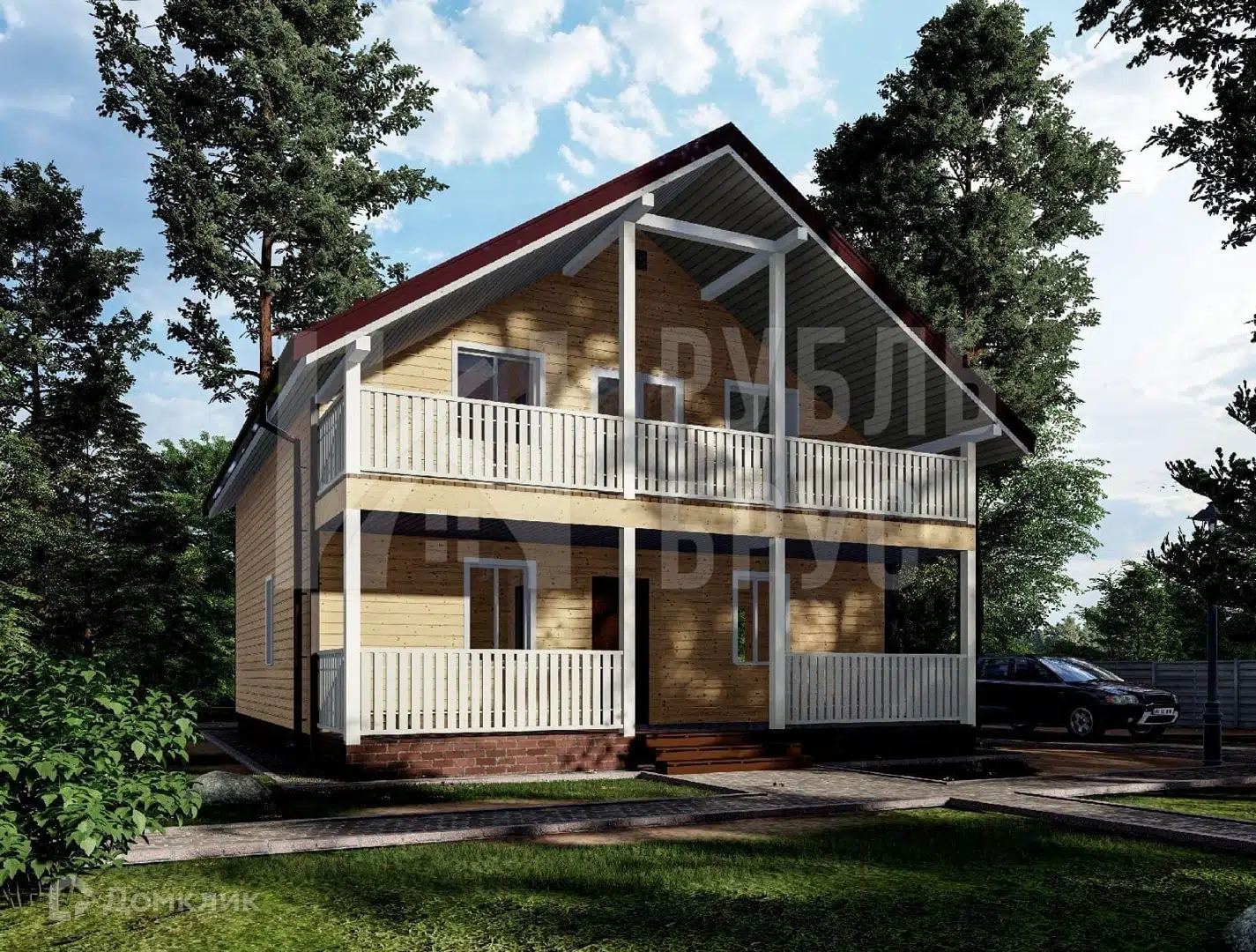 Проект дома «Каркасный дом «Потап»» компании РубльБрус строительство деревянных домов и бань по России. из материала Каркасный дом площадью 180м² под ключ за 5055000₽ в Донецке | 2 этажа, 4 спальни, 2 санузла – Домклик