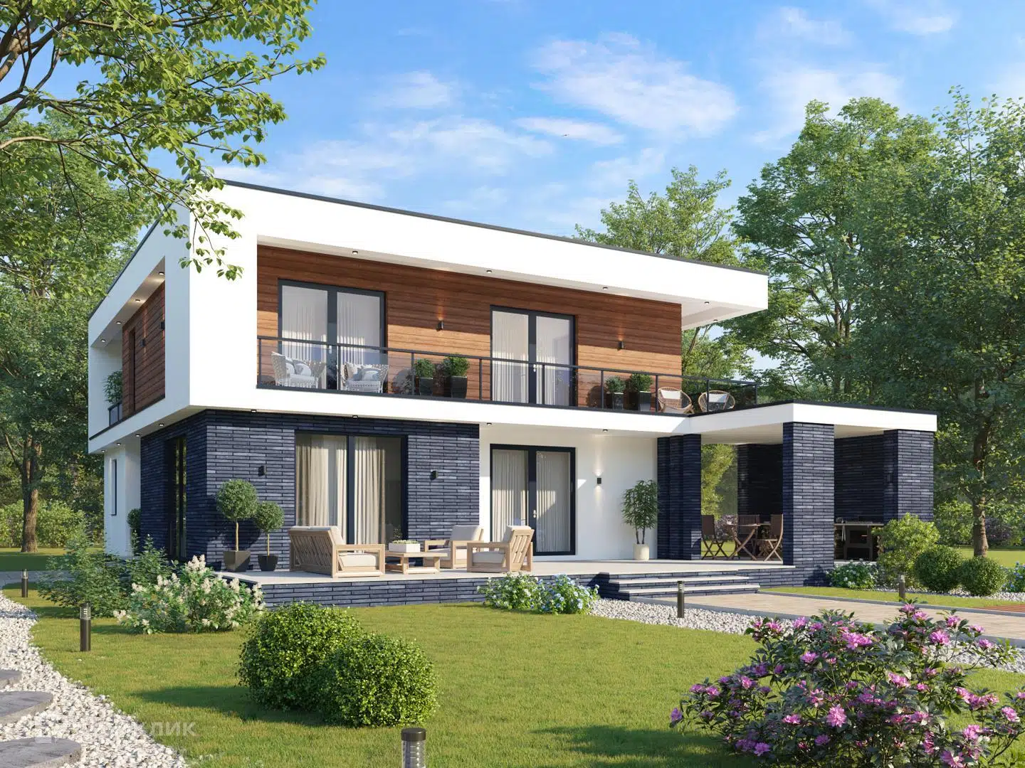 Проект дома «Беркли» компании ИНТЕЛ ГРУПП из материала Газобетонные блоки площадью 290м² под ключ за 20300000₽ в Луганске | 2 этажа, 4 спальни, 4 санузла – Домклик