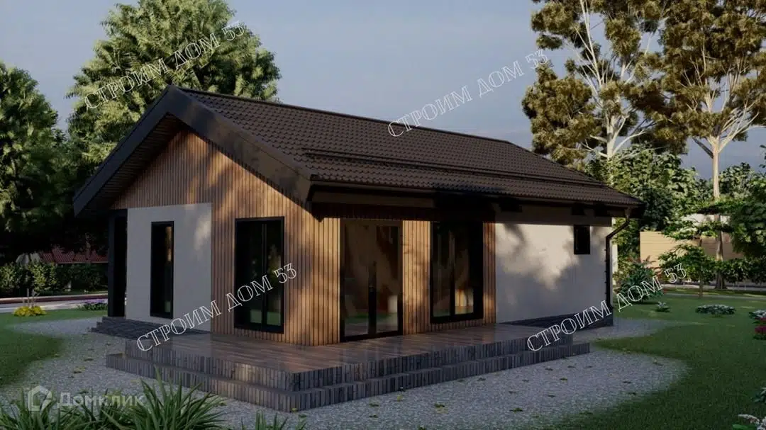 Проект дома «Одноэтажный дом из газобетона 8х11м, ГБ-39» компании СК Строим Дом 53 из материала Газобетонные блоки площадью 92.9м² под ключ за 4750000₽ в Донецке | 1 этаж, 2 спальни, 1 санузел – Домклик