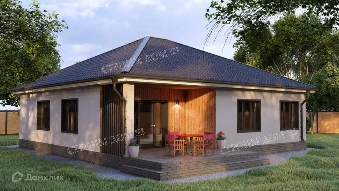 Проект дома «Одноэтажный дом из газобетона 12х12 м ГБ-18» компании СК Строим Дом 53 из материала Газобетонные блоки площадью 131.7м² под ключ за 6050000₽ в Донецке | 1 этаж, 3 спальни, 1 санузел – Домклик