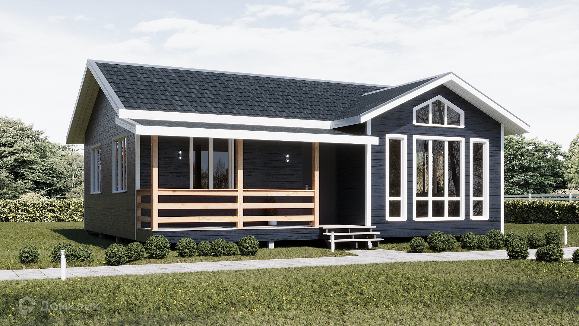 Проект дома «Спутник 3.1» компании ООО «НашДомСтрой» из материала Каркасный дом площадью 77.1м² под ключ за 4640850₽ в Луганске | 1 этаж, 2 спальни, 1 санузел – Домклик