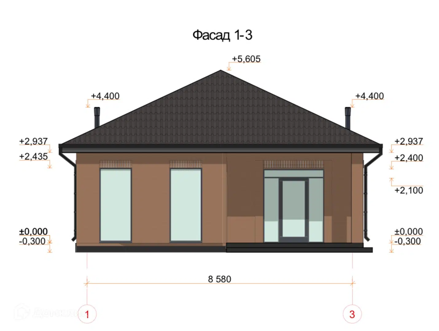 Проект дома «жилой дом 46.24-ГА» компании ИП Гаспарян Абраам Владиславович из материала Газобетонные блоки площадью 99м² под ключ за 6510000₽ в Донецке | 1 этаж, 3 спальни, 1 санузел – Домклик