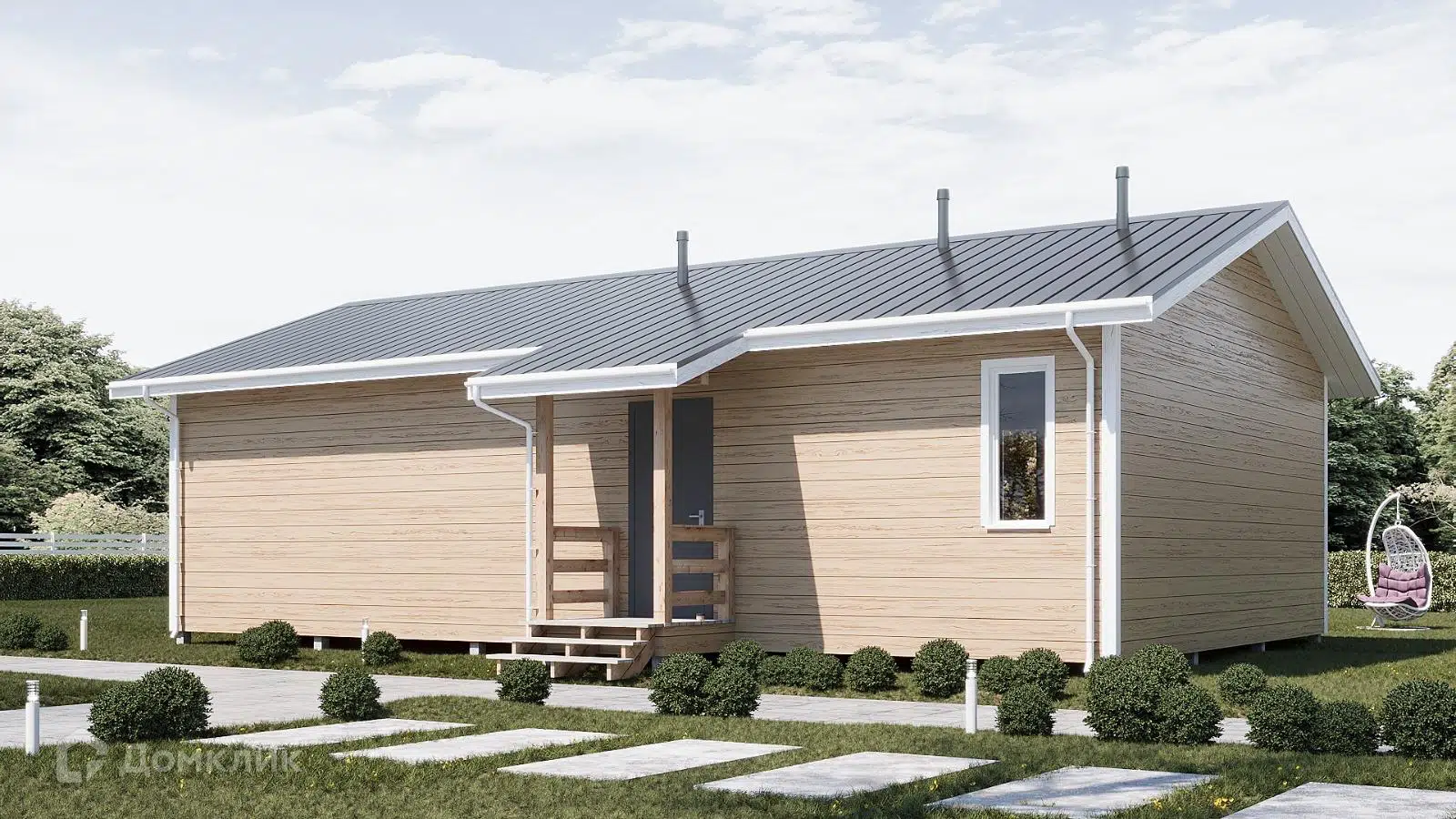 Проект дома «Шале 7,0х12,0» компании ООО «НашДомСтрой» из материала Каркасный дом площадью 75.3м² под ключ за 5466445₽ в Донецке | 1 этаж, 2 спальни, 1 санузел – Домклик