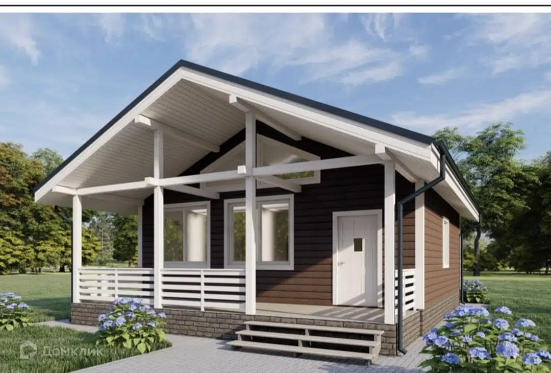 Проект дома «Одноэтажный 8 х 10,5 с террасой» компании ТСК ЭнСтрой из материала SIP-панели площадью 54м² под ключ за 3288000₽ в Донецке | 1 этаж, 2 спальни, 1 санузел – Домклик