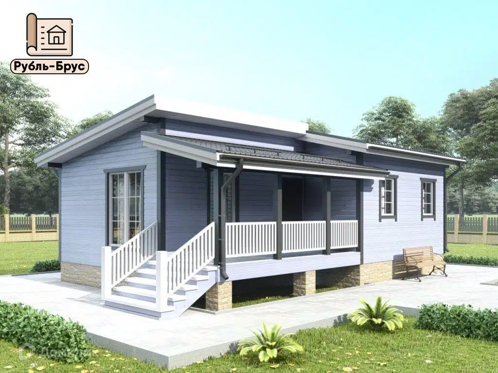 Проект дома «Каркасный дом «Артур»» компании РубльБрус строительство деревянных домов и бань по России. из материала Каркасный дом площадью 59м² под ключ за 4355000₽ в Донецке | 1 этаж, 3 спальни, 1 санузел – Домклик