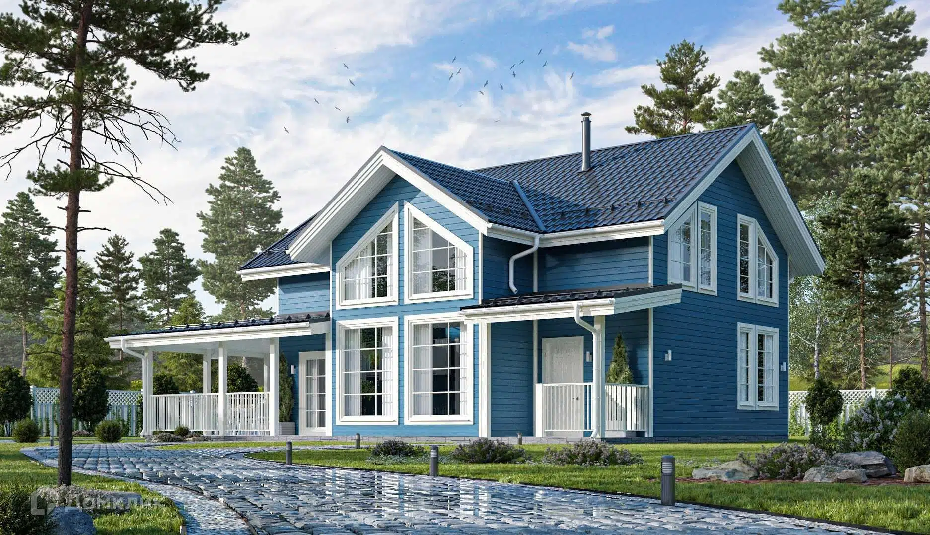 Проект дома «Каркасный К200» компании ЙОЛО ХАУС из материала Каркасный дом площадью 200м² под ключ за 7257000₽ в Донецке | 2 этажа, 4 спальни, 2 санузла – Домклик