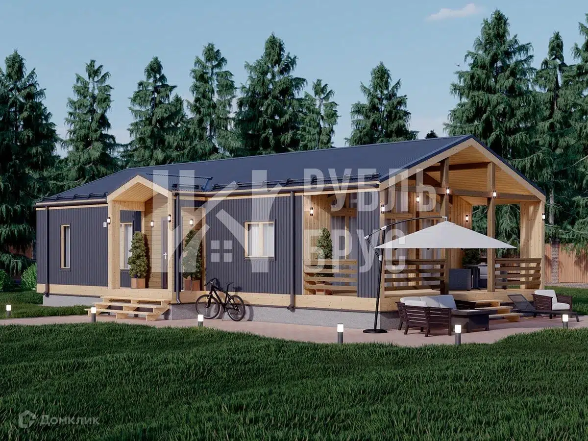 Проект дома «Каркасный дом «Барн Премьер»» компании РубльБрус строительство деревянных домов и бань по России. из материала Каркасный дом площадью 107м² под ключ за 5276250₽ в Донецке | 1 этаж, 3 спальни, 1 санузел – Домклик